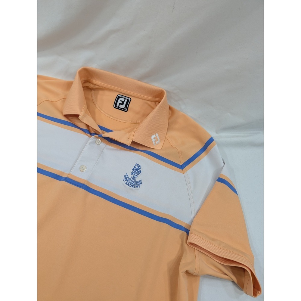 FootJoy Polo Shirt Peach White Old Course St Andrews Logo Golf Performance XXL